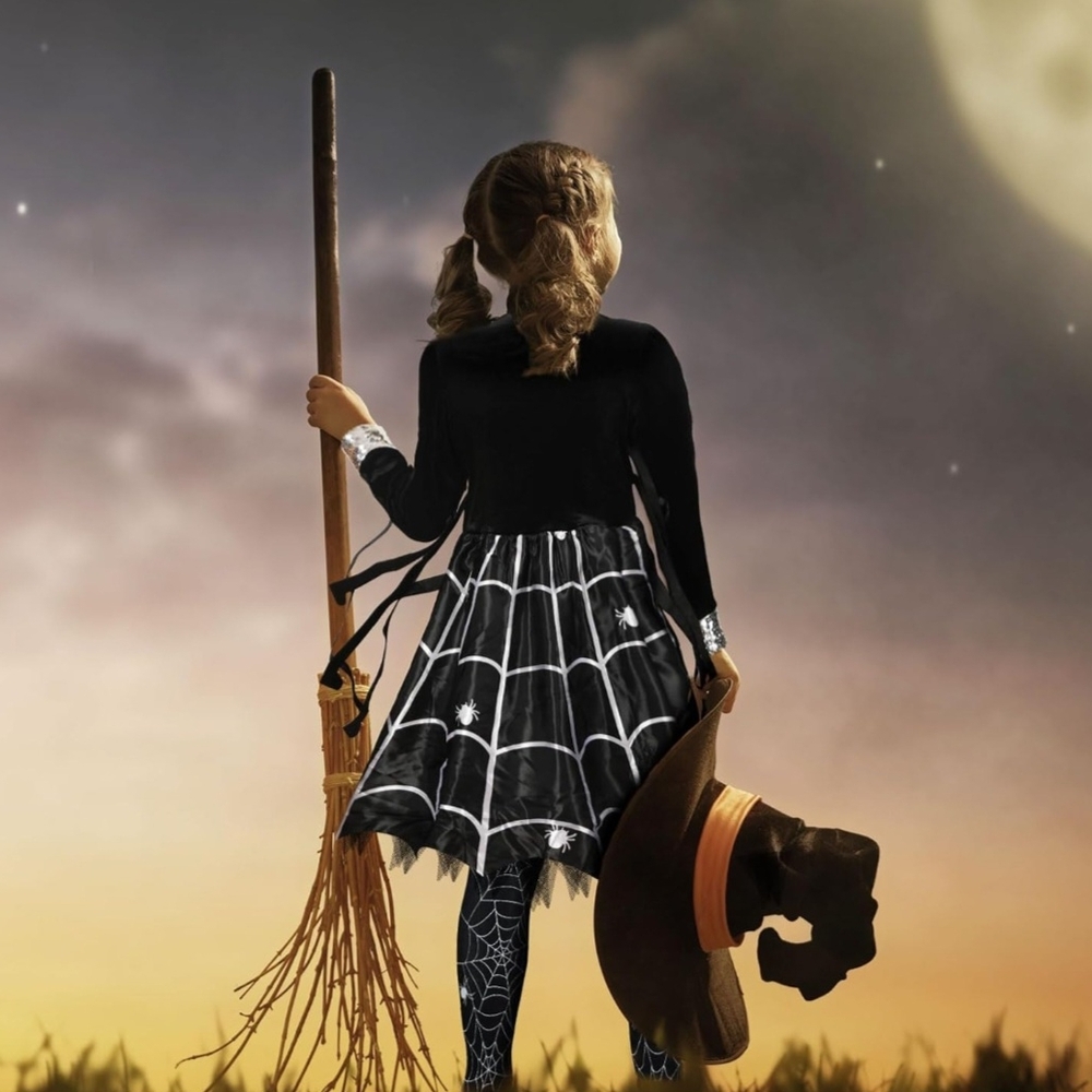 Kids Spider Web Witch Costume - Black
